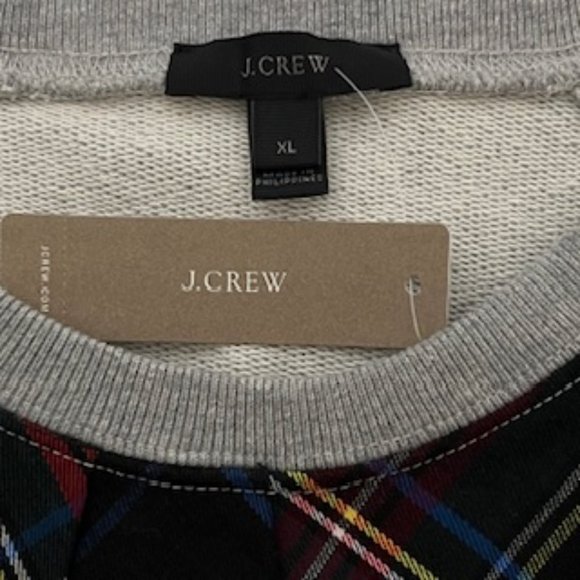 J.CREW Heather Gray Sweatshirt With Tartan Ruffle Detail Size XL NWT - Picture 6 of 16